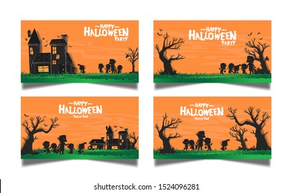 set of Halloween design vector for greeting card, invitation, banner, poster and celebration event