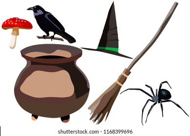 Set for Halloween from different images of Halloween and witches