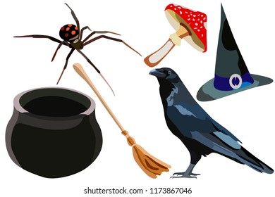 Set for Halloween from different images of Halloween and witches