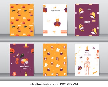 Set of Halloween different seamless patterns,texture,wallpaper, background,cute,Vector illustrations.