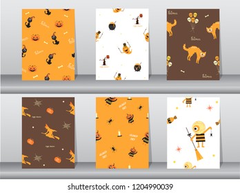 Set of Halloween different seamless patterns,texture,wallpaper, background,cute,Vector illustrations.
