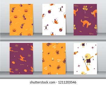 Set of Halloween different seamless patterns,texture,wallpaper, background,cute,Vector illustrations.