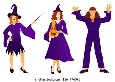 Set of  halloween different sorcerers on a white background.  Vector Illustration. Trick or Treat Concept.
