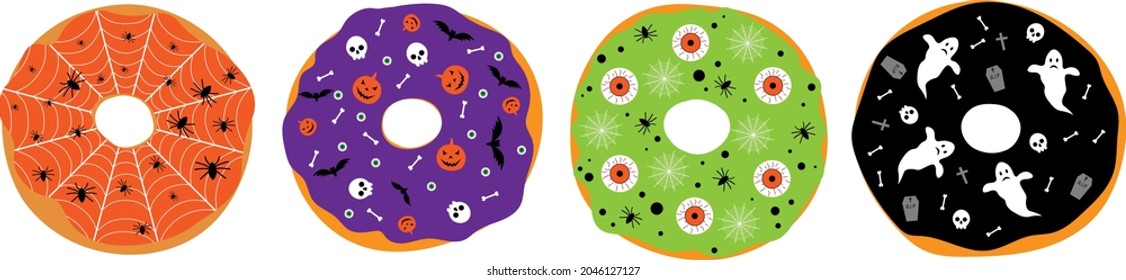 Set Halloween donuts vector illustration