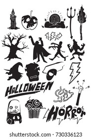 set of Halloween doodle art, Halloween hand drawn vector art