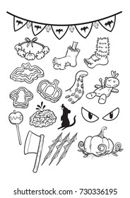 set of Halloween doodle art, Halloween hand drawn vector art