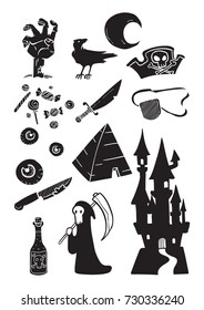 set of Halloween doodle art, Halloween hand drawn vector art