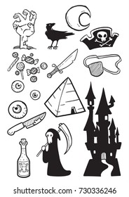 set of Halloween doodle art, Halloween hand drawn vector art