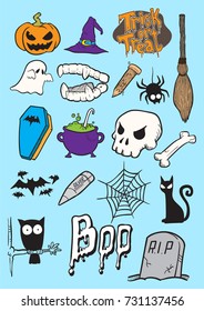set of Halloween doodle art, Halloween hand drawn vector art