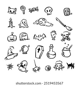 Set of Halloween doodle hand drawing, Vector