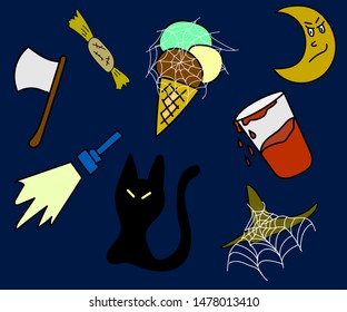 Set of Halloween. doodle style . Vector Illustration.