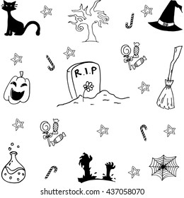 Set halloween doodle vector art with hand draw