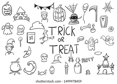 set halloween doodle vector hand drawn elements