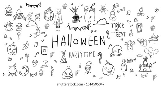 set halloween doodle vector hand drawn elements