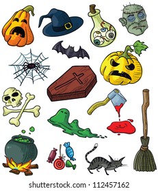 Set with halloween doodles, color version