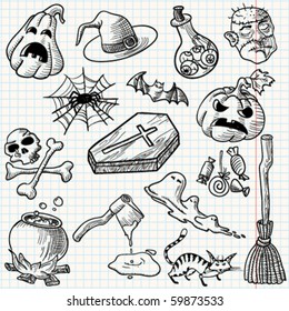 Set with halloween doodles, vector illustration