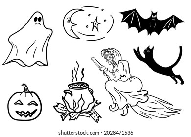 Set of halloween drawings made by black line