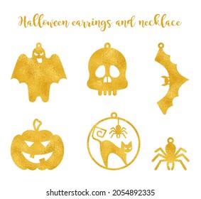 Set Halloween Earrings Jewellery Laser Cut. Ghost Earrings, Pumpkin Earrings,Vector Templates For Cutting.