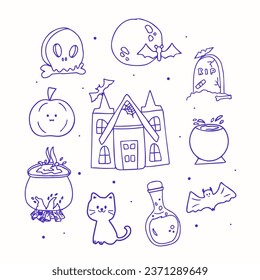 Set of Halloween element doodle illustration. Halloween handdrawn Collection