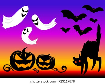 Set of halloween element. Haloween party sign vector illustration. helloween icon collection. Flat design cartoon concept