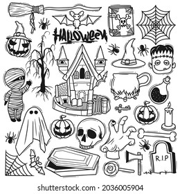Set Halloween Element Hand Drawn Doodle