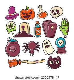 Set of halloween element hand-drawn illustration