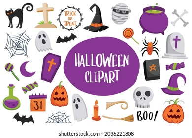 Set of halloween element isolated on white background.