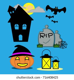 set of halloween elements in cartoon vector illustration