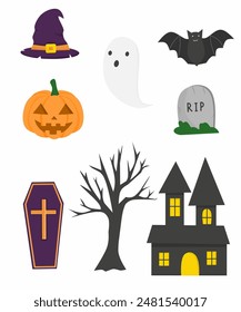 set of halloween elements, halloween clipart set, halloween cartoon collection 