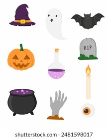 set of halloween elements, halloween clipart set, halloween cartoon collection 