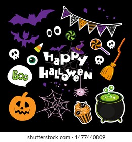 Set of Halloween elements collection on black background