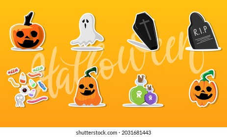 Set of Halloween elements in Halloween day ,for content online or banner for your website and template, Simple cartoon flat style ,  illustration Vector EPS 10