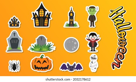 Set of Halloween elements in Halloween day ,for content online or banner for your website and template, Simple cartoon flat style ,  illustration Vector EPS 10