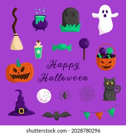 Set of halloween elements in flat style
