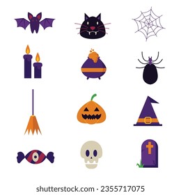 Set of Halloween elements. Hand drawn vector illustration