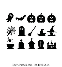 Set of Halloween Elements on white background. Orange