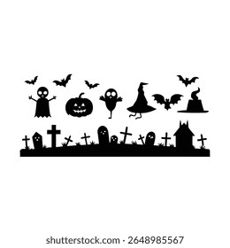 Set of Halloween Elements on white background. Orange