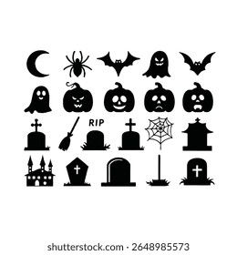 Set of Halloween Elements on white background. Orange