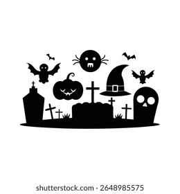 Set of Halloween Elements on white background. Orange