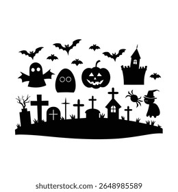 Conjunto de Elementos de Halloween sobre fondo blanco. Naranja