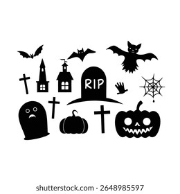 Set of Halloween Elements on white background. Orange