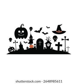 Conjunto de elementos de Halloween em fundo branco. Laranja