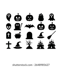 Set of Halloween Elements on white background. Orange