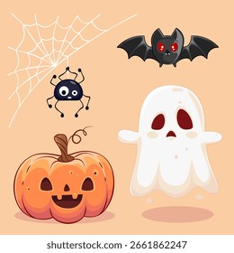 conjunto de elementos halloween abóbora bar fantasma