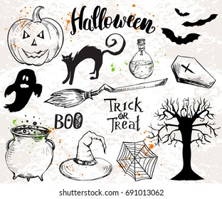 Set of Halloween elements and quotes