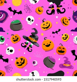 Set of Halloween elements seamless vector pattern 