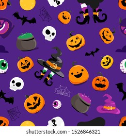 Set of Halloween elements seamless vector pattern 