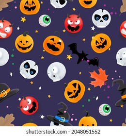 Set of Halloween elements seamless vector pattern 