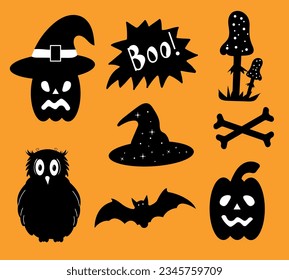 Set of Halloween elements with skull and bones, pumpkin