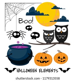 Set of Halloween elements and symbols.